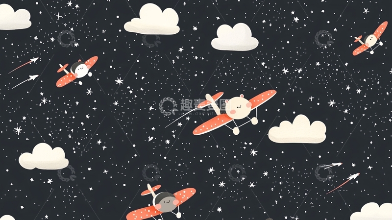 高清大图下载【趣麦麦图】猫咪飞机星空图案