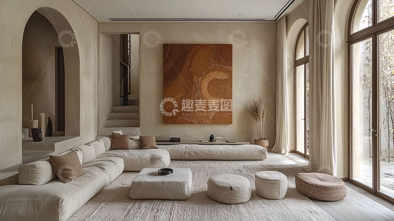 高清大图下载【趣麦麦图】米色调简约现代客厅