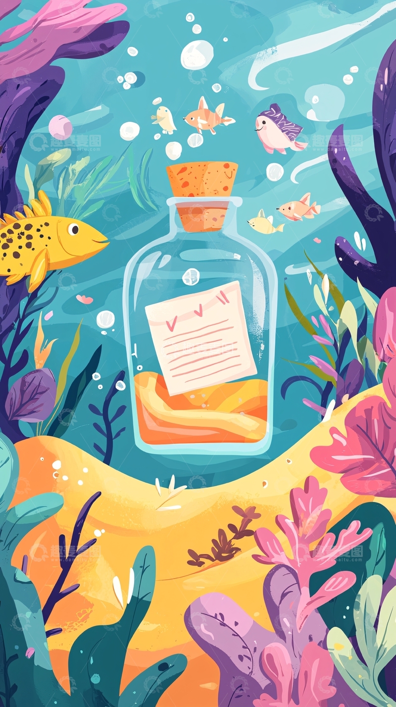 高清大图下载【趣麦麦图】海底漂流瓶