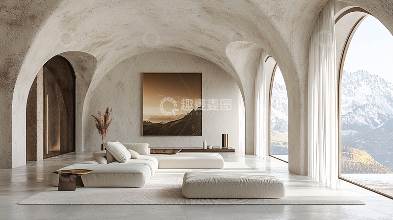 高清大图下载【趣麦麦图】极简风拱形屋顶客厅