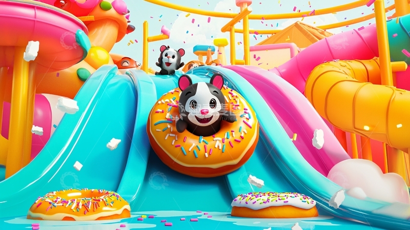 高清大图下载【趣麦麦图】卡通动物水上乐园