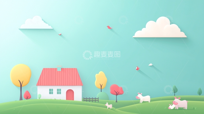 高清大图下载【趣麦麦图】田园风光卡通插画