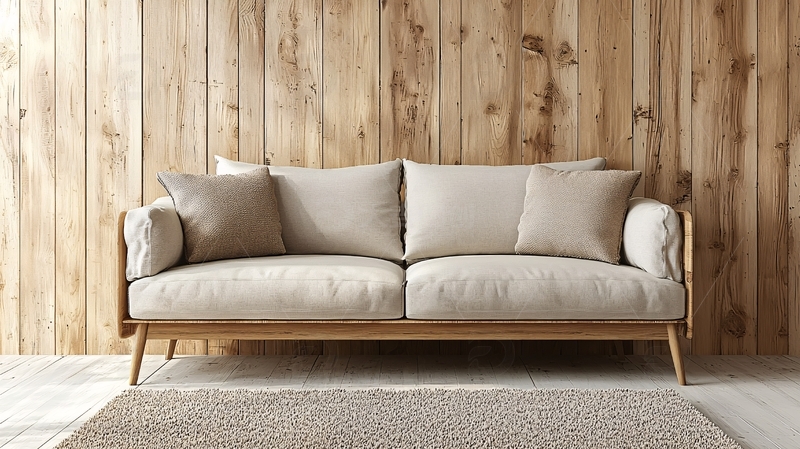 高清大图下载【趣麦麦图】米色沙发靠木墙的房间