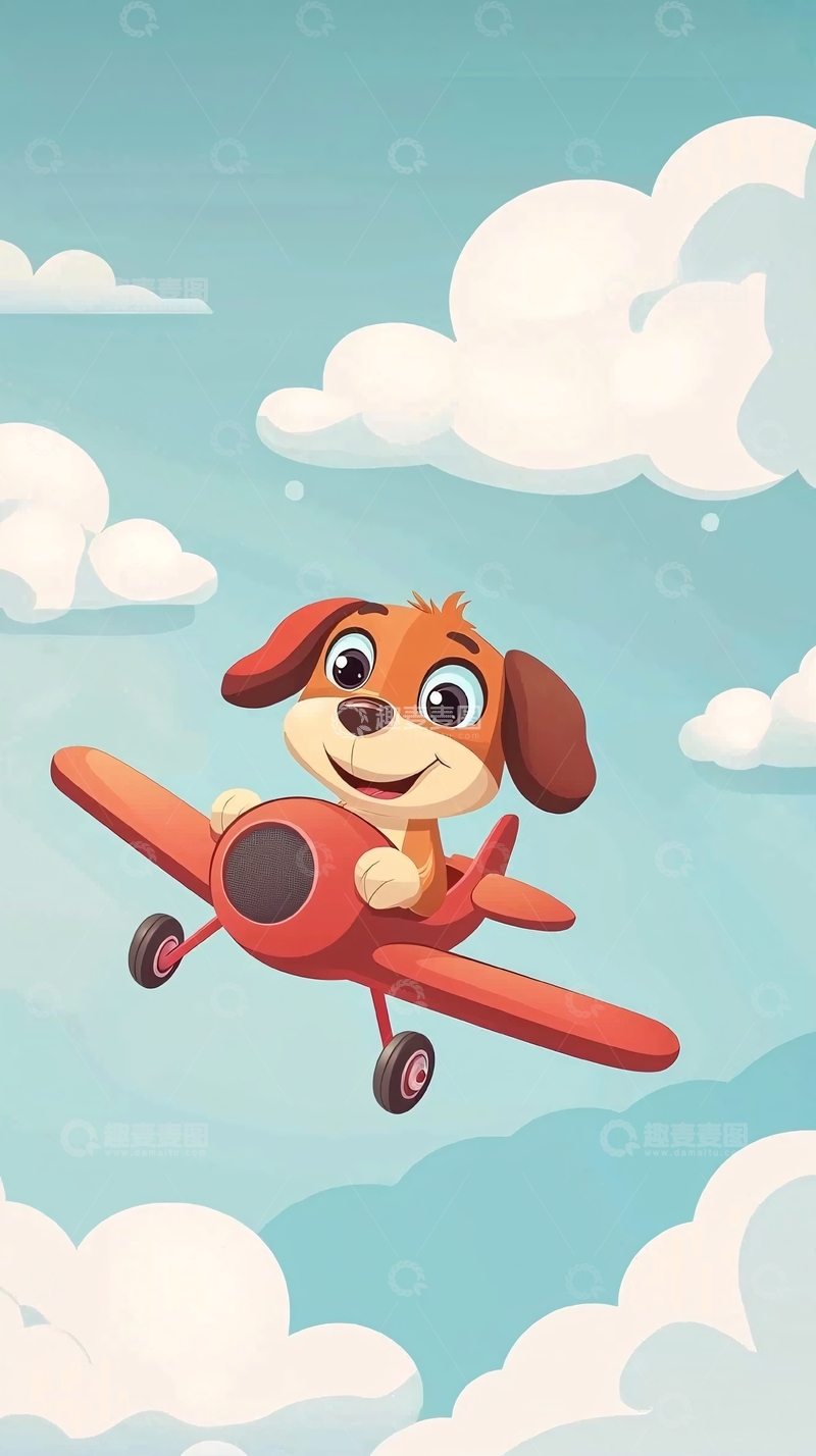 高清大图下载【趣麦麦图】可爱小狗驾驶红色飞机