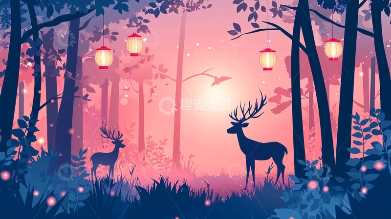 高清大图下载【趣麦麦图】梦幻森林鹿