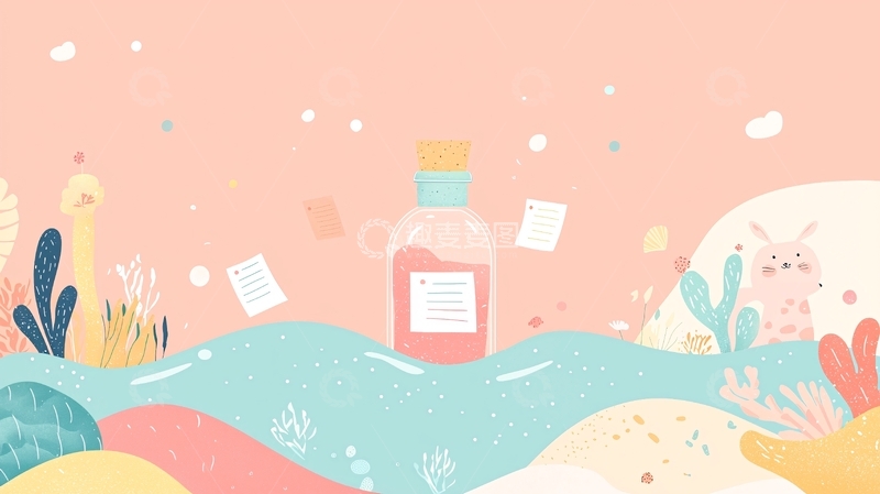 高清大图下载【趣麦麦图】粉色海洋瓶中信