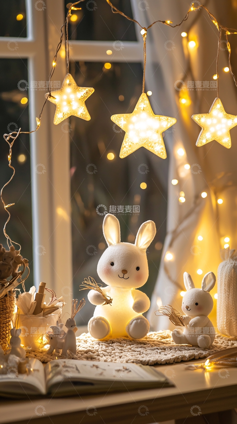 高清大图下载【趣麦麦图】温馨兔子夜灯