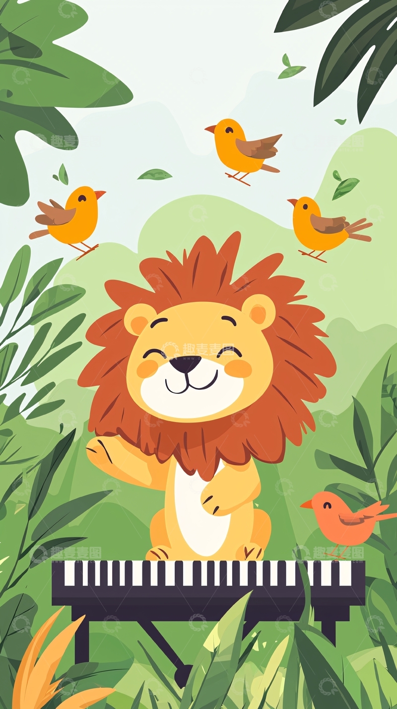 高清大图下载【趣麦麦图】可爱狮子弹钢琴