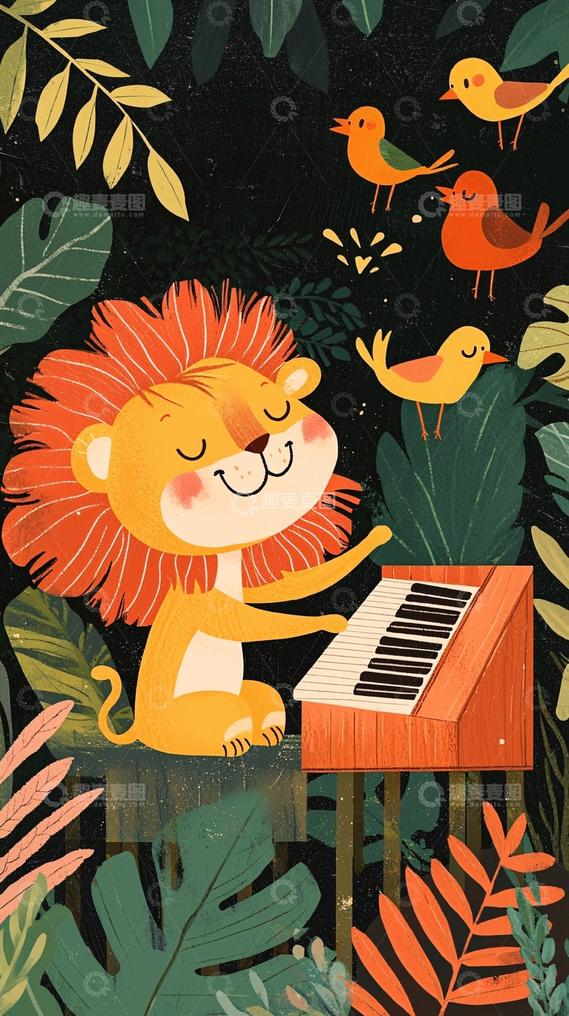 高清大图下载【趣麦麦图】萌狮弹钢琴
