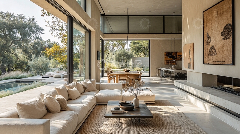 高清大图下载【趣麦麦图】豪华现代客厅落地窗采光