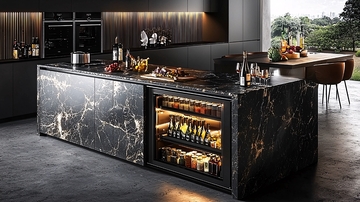 豪华黑色大理石厨房岛台