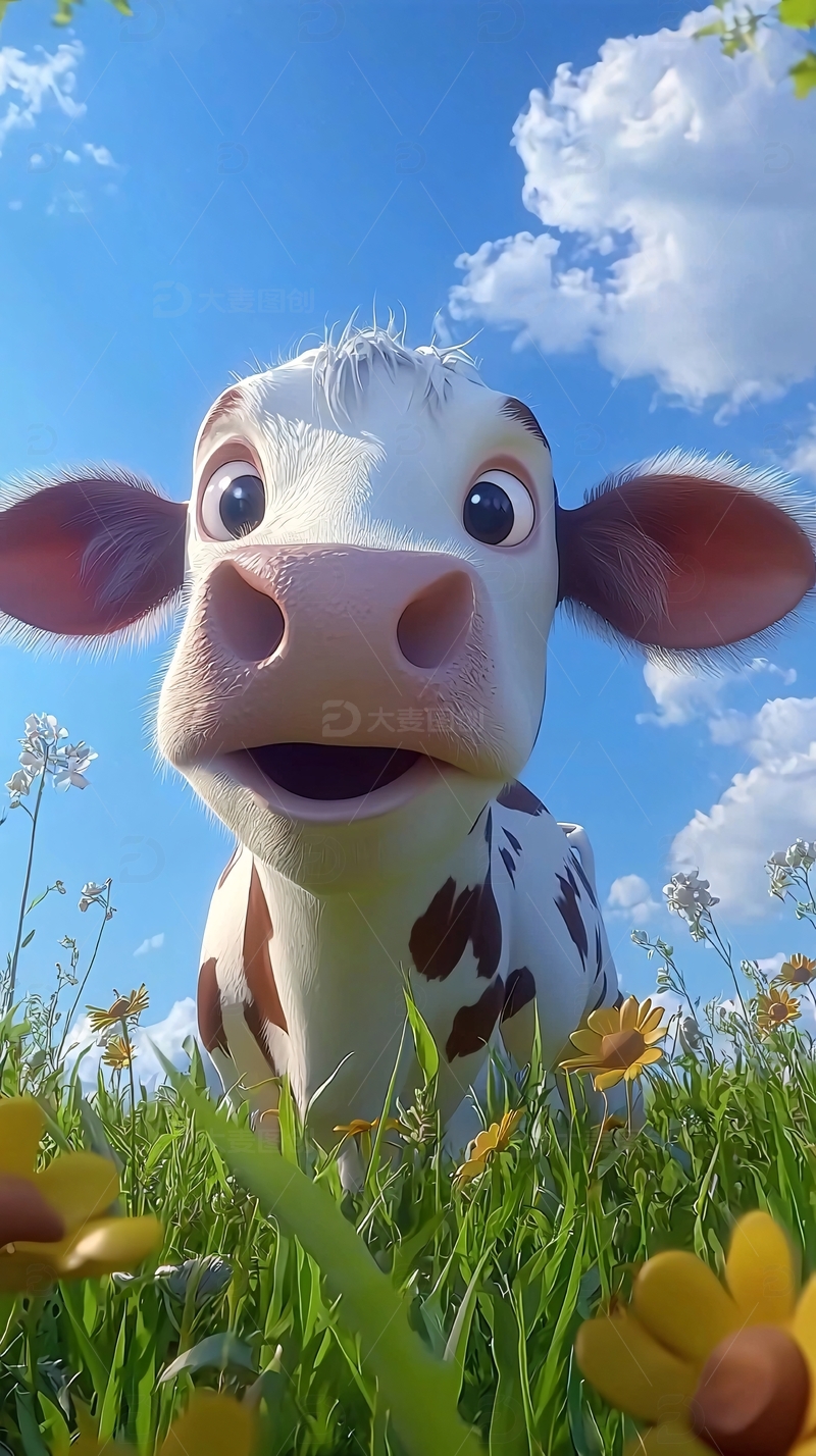高清大图下载【趣麦麦图】卡通小奶牛