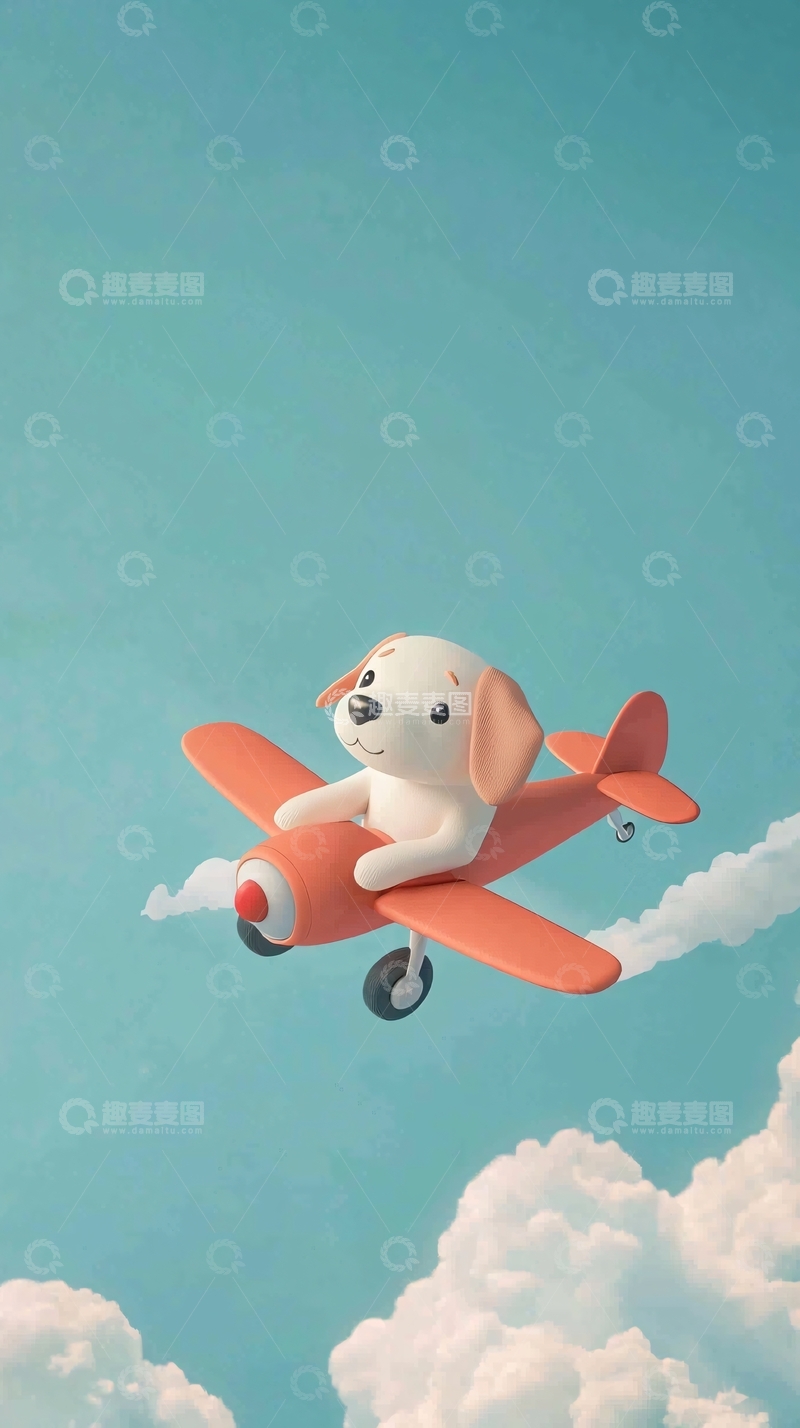 高清大图下载【趣麦麦图】卡通小狗飞机