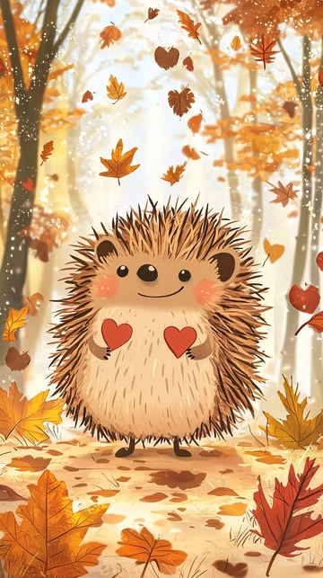 秋天树林里的小刺猬