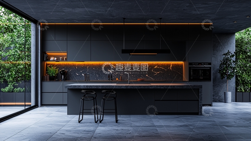 高清大图下载【趣麦麦图】现代极简黑色厨房设计