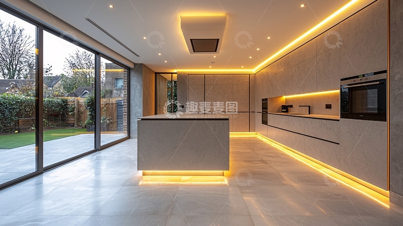 高清大图下载【趣麦麦图】现代简约厨房与花园景观