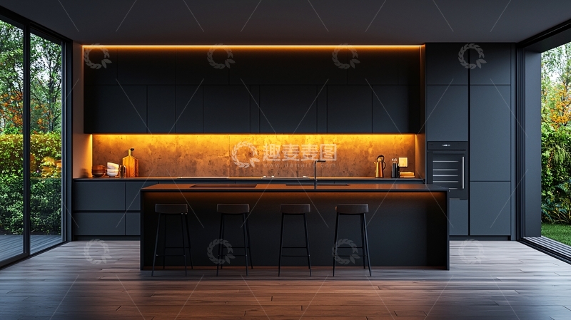 高清大图下载【趣麦麦图】高级现代黑色厨房