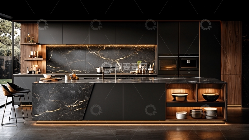 高清大图下载【趣麦麦图】现代豪华黑色厨房