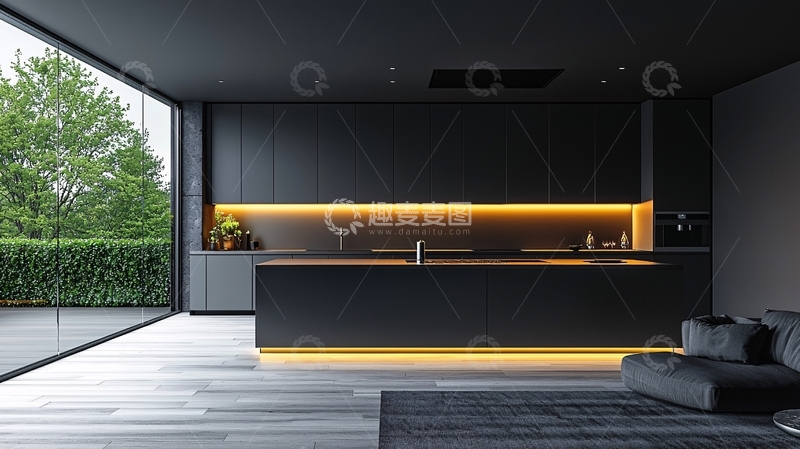 高清大图下载【趣麦麦图】现代极简黑色厨房