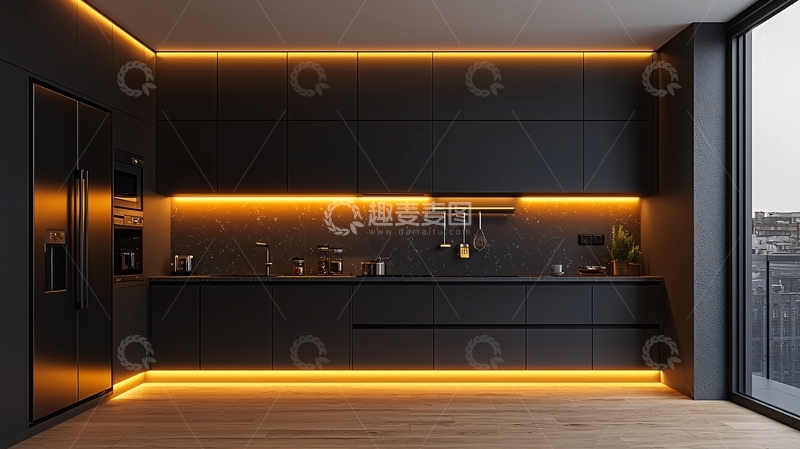 高清大图下载【趣麦麦图】黑色现代厨房