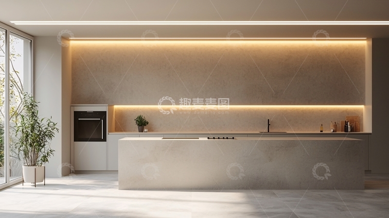 高清大图下载【趣麦麦图】极简主义的米色厨房
