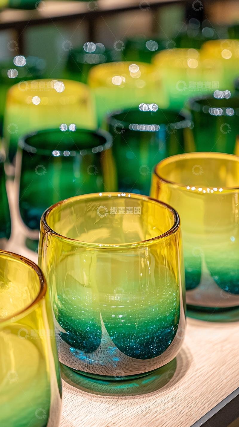 高清大图下载【趣麦麦图】绿黄渐变玻璃杯