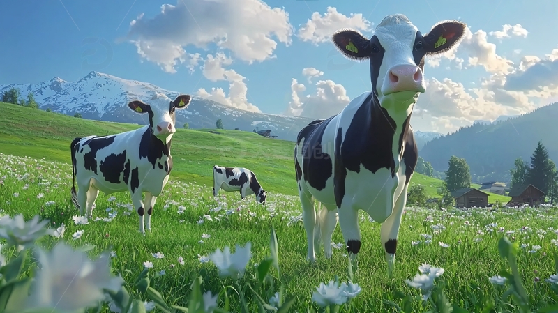 高清大图下载【趣麦麦图】阿尔卑斯山牧场奶牛