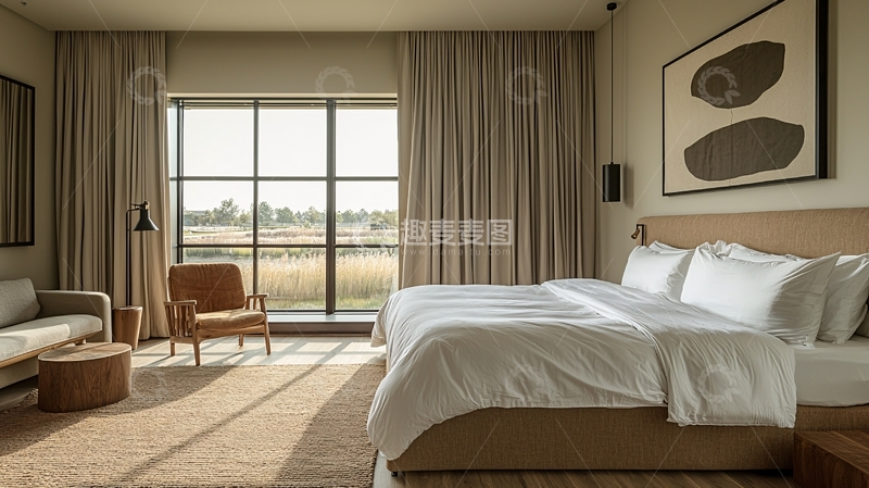 高清大图下载【趣麦麦图】极简风卧室落地窗景色