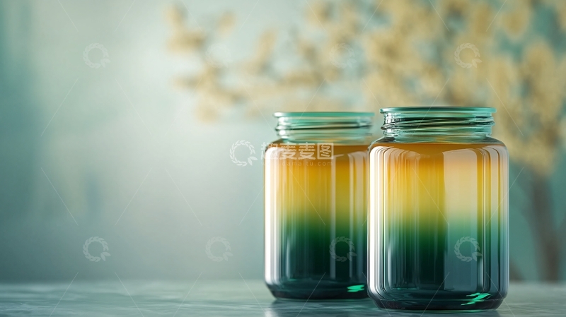 高清大图下载【趣麦麦图】绿色渐变玻璃瓶