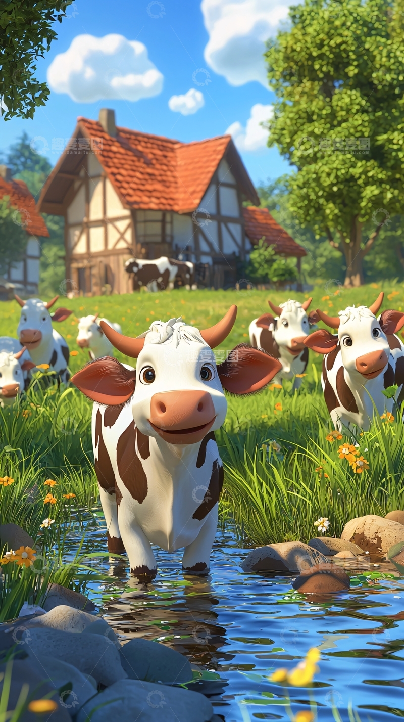 高清大图下载【趣麦麦图】卡通奶牛