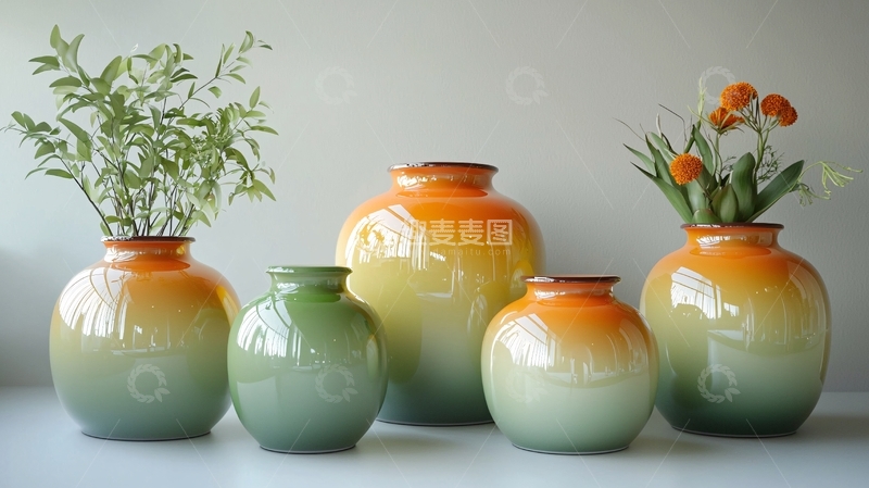 高清大图下载【趣麦麦图】渐变色陶瓷花瓶