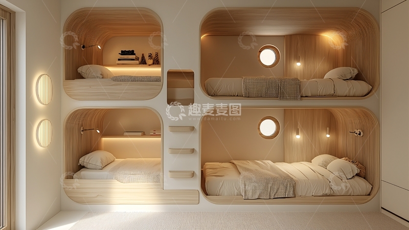 高清大图下载【趣麦麦图】四舱式双层床带内置灯