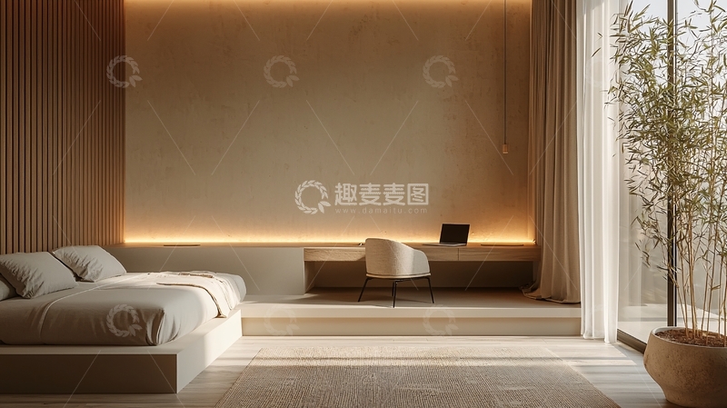 高清大图下载【趣麦麦图】米色调极简卧室