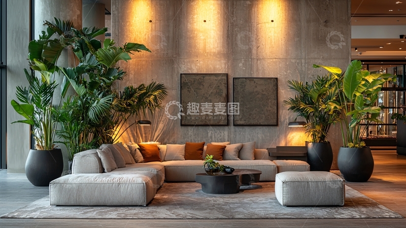 高清大图下载【趣麦麦图】舒适现代的绿植环绕客厅