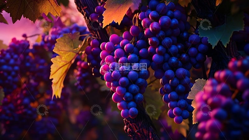 高清大图下载【趣麦麦图】夕阳下成熟的紫色葡萄