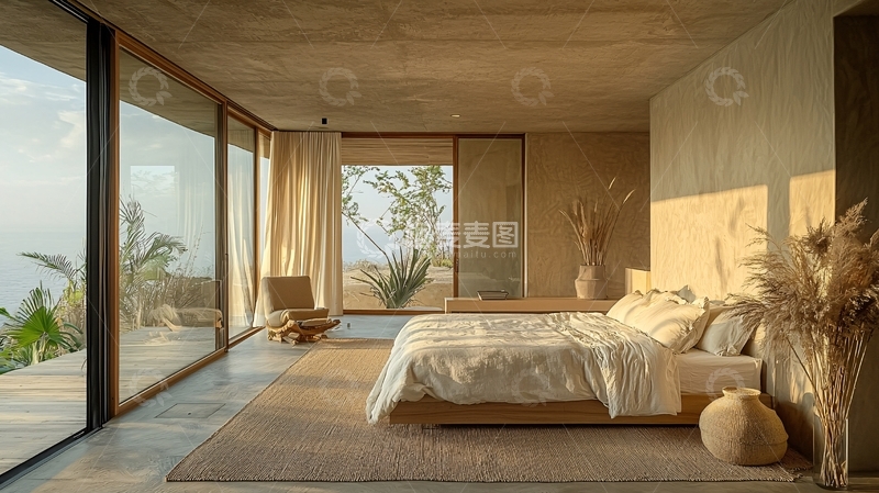 高清大图下载【趣麦麦图】阳光洒在极简卧室