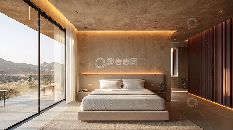 高清大图下载【趣麦麦图】简约现代卧室落地窗