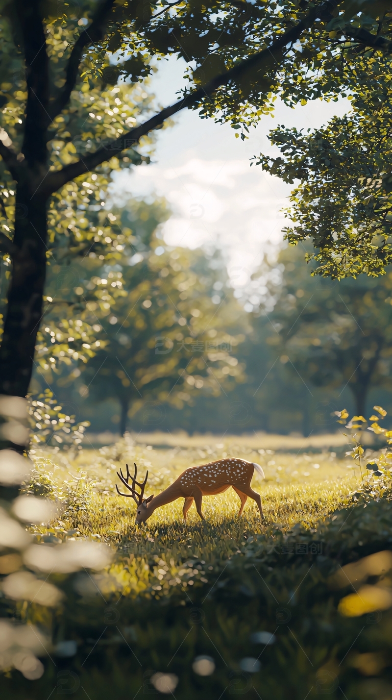 森林里觅食的梅花鹿