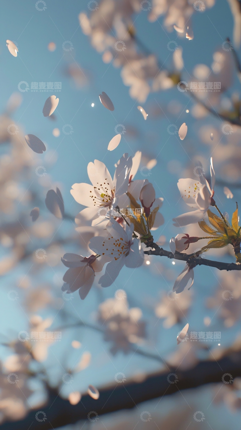 高清大图下载【趣麦麦图】蓝天白云下飘落的花瓣