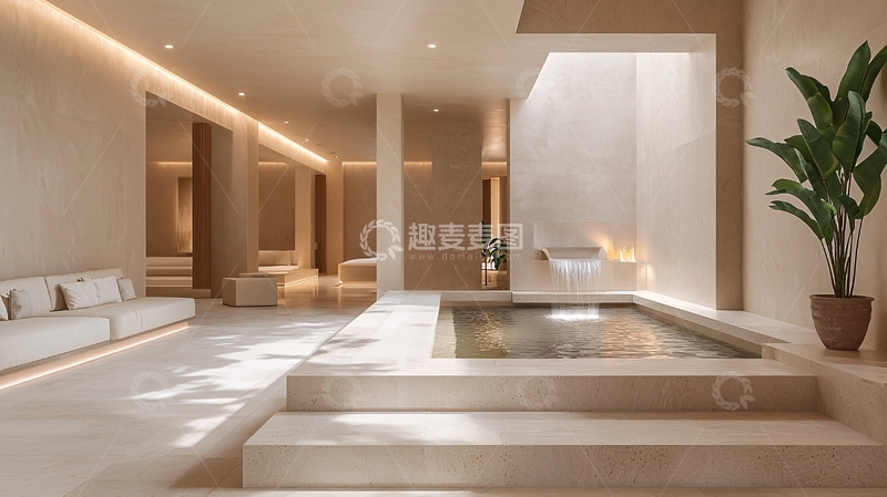 高清大图下载【趣麦麦图】米色极简主义室内水疗中心