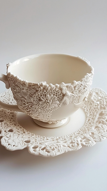 蕾丝花纹陶瓷茶杯套装