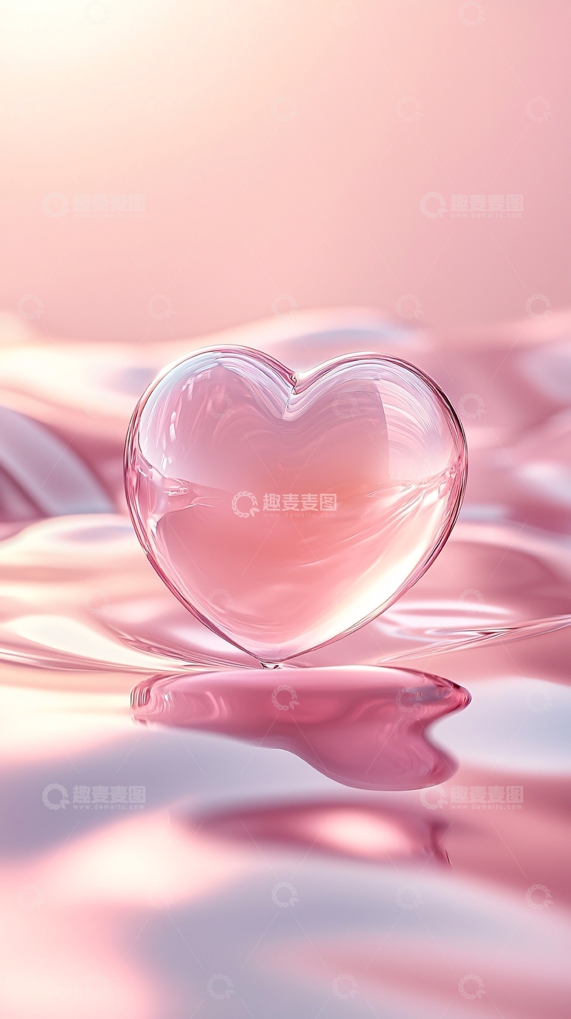 高清大图下载【趣麦麦图】粉色水晶玻璃心
