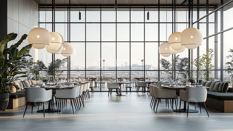 高清大图下载【趣麦麦图】高档餐厅明亮落地窗