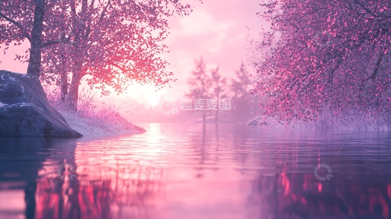 高清大图下载【趣麦麦图】粉色梦幻森林河流