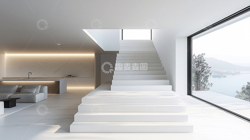 高清大图下载【趣麦麦图】现代简约白色楼梯室内