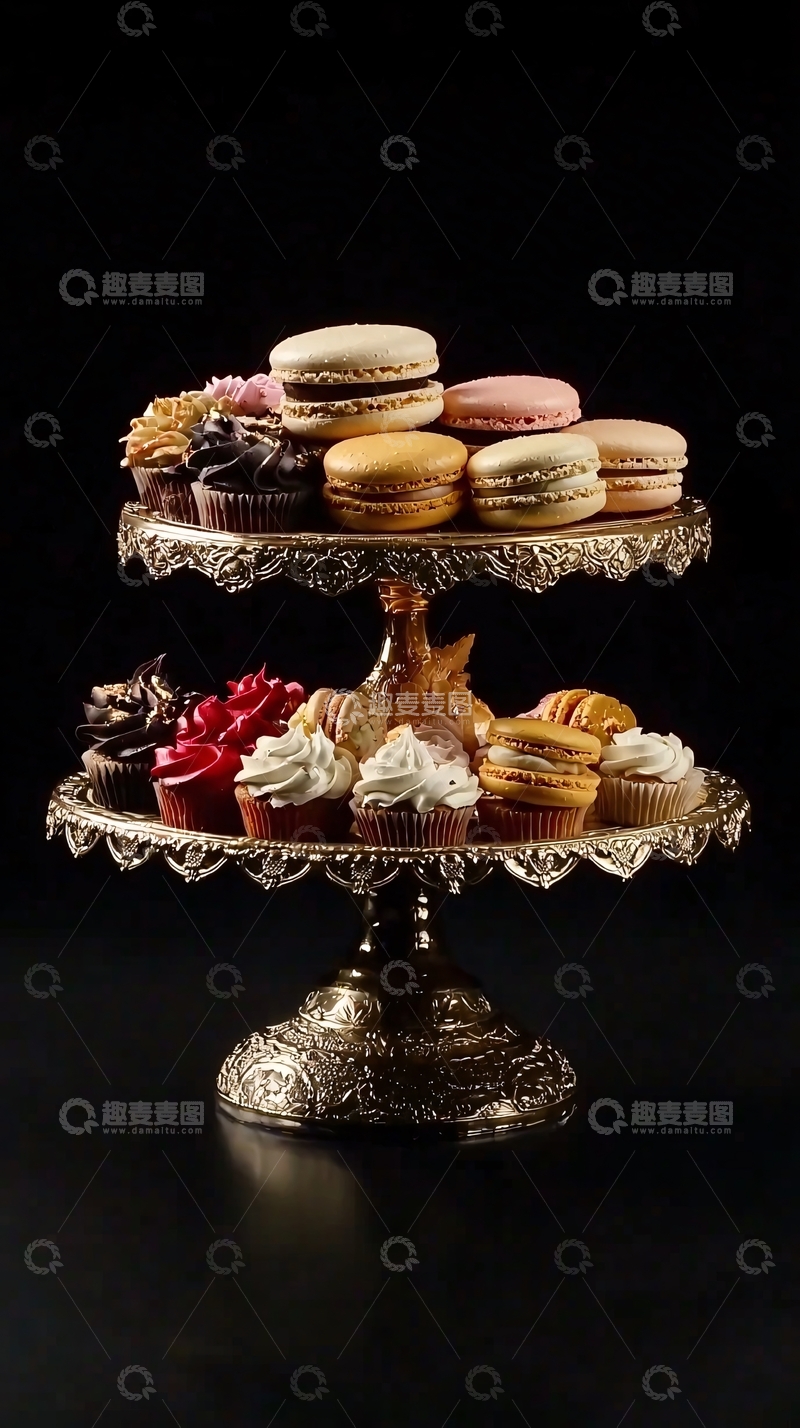 高清大图下载【趣麦麦图】双层点心架上的精致甜点