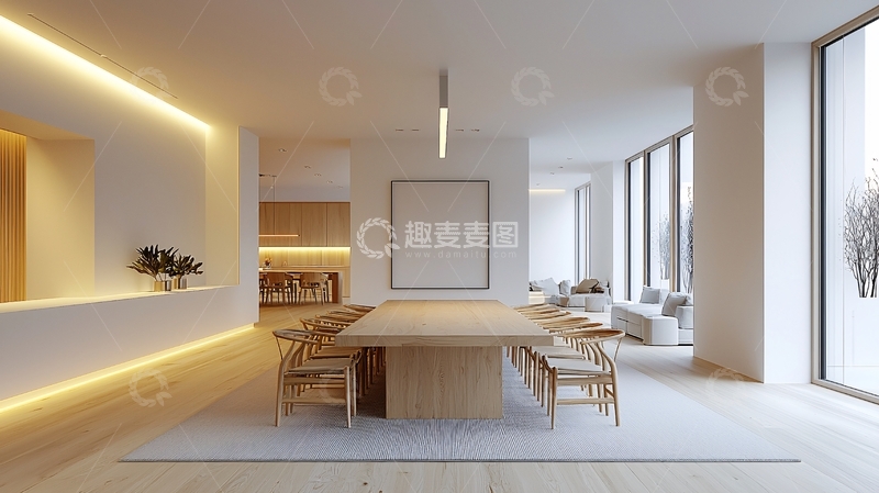 高清大图下载【趣麦麦图】极简主义餐厅客厅一体
