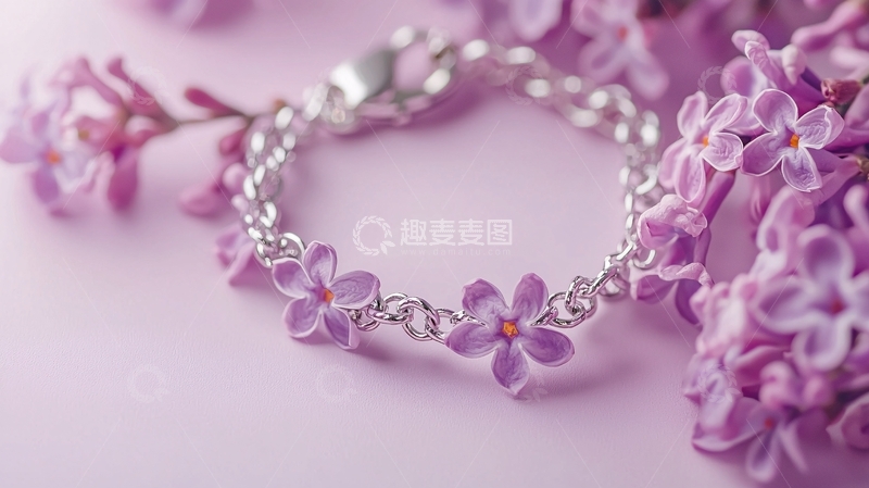 高清大图下载【趣麦麦图】紫丁香花银链手镯
