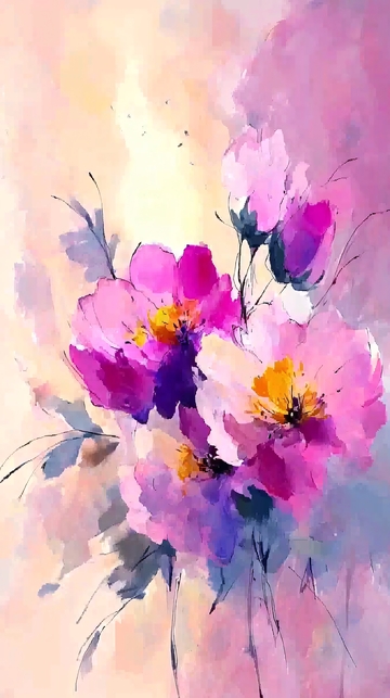 粉色花卉水彩画