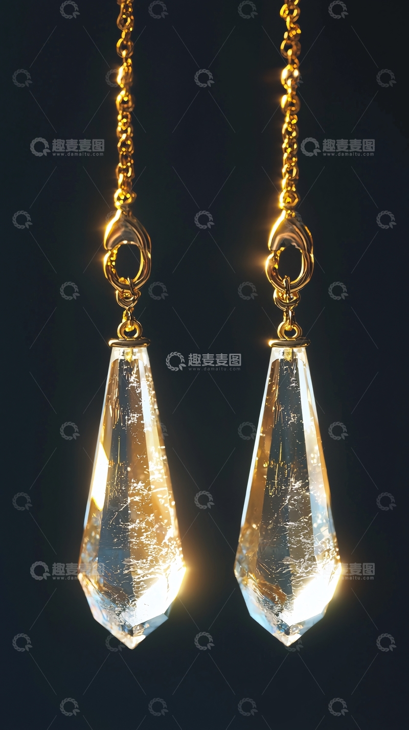 高清大图下载【趣麦麦图】金色链条水晶耳坠